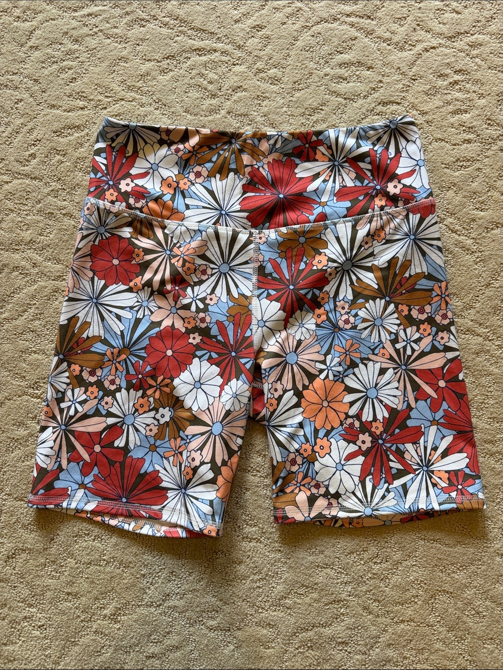 SO Floral Active Bike Shorts in Red, Blue, White, Brown